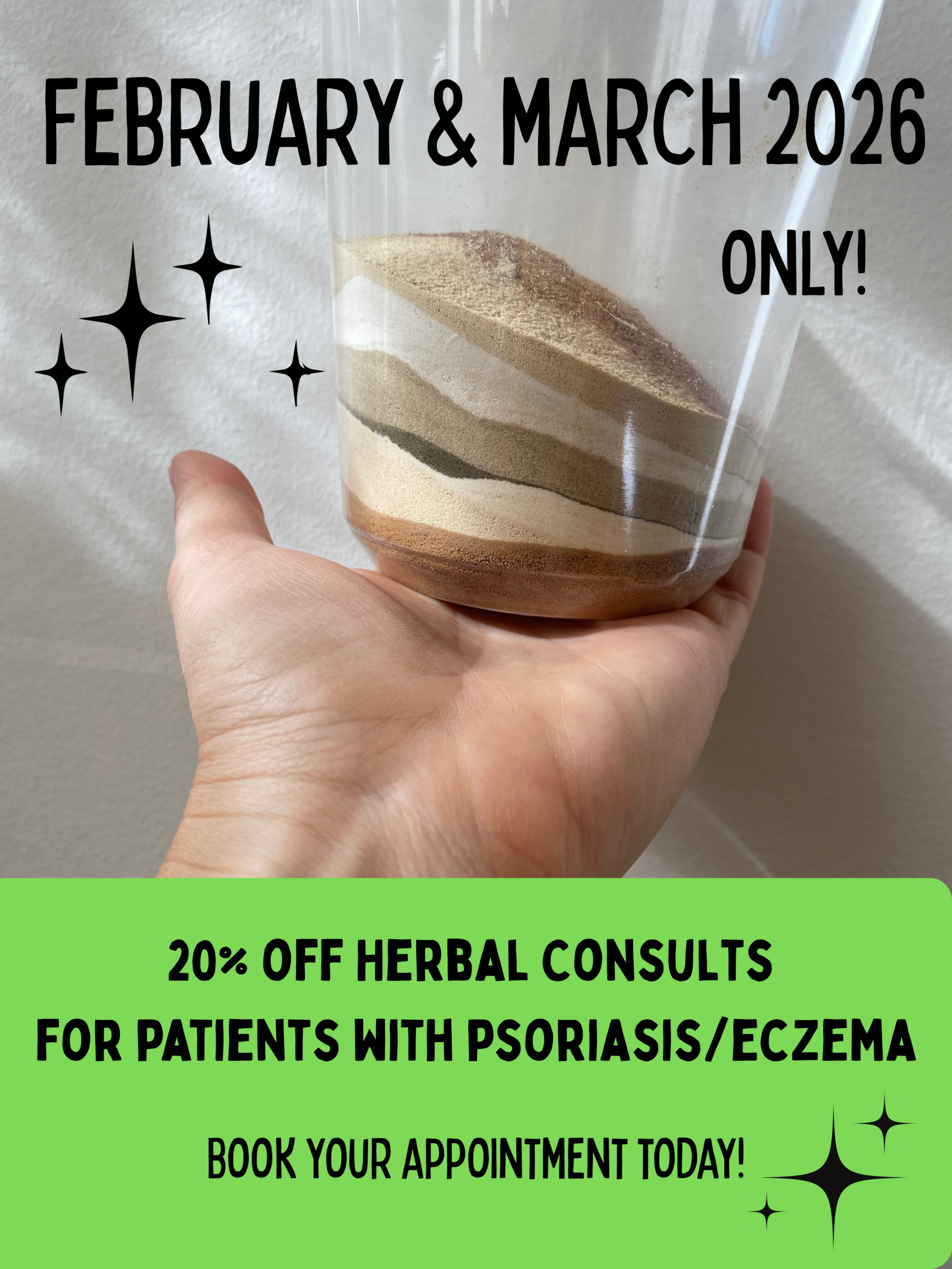 Hand holding clear container of granular Chinese herbal formula